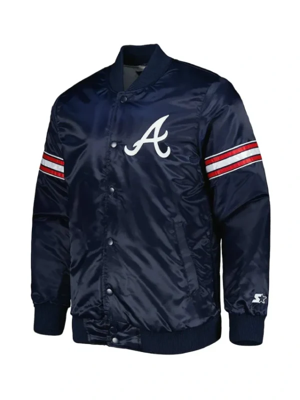 Atlanta Braves Navy Pick & Roll Varsity Satin Jacket