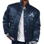 Atlanta Braves Navy Silver Tab Trucker Satin Jacket