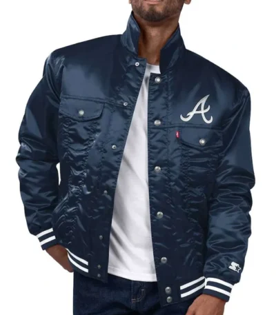 Atlanta Braves Navy Silver Tab Trucker Satin Jacket