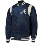 Atlanta Braves Navy and White Full-Snap Satin Jacket