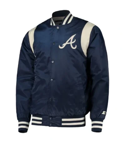 Atlanta Braves Navy and White Full-Snap Satin Jacket