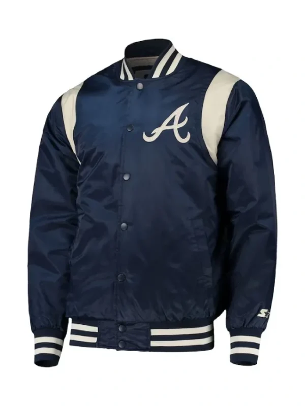 Atlanta Braves Navy and White Full-Snap Satin Jacket