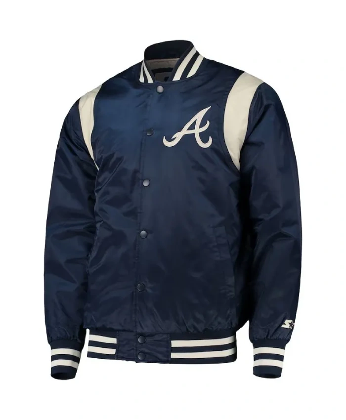 Atlanta Braves Navy and White Full-Snap Satin Jacket Atlanta Braves Navy and White Full-Snap Satin Jacket