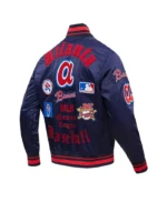 Old English Atlanta Braves Navy Satin Jacket