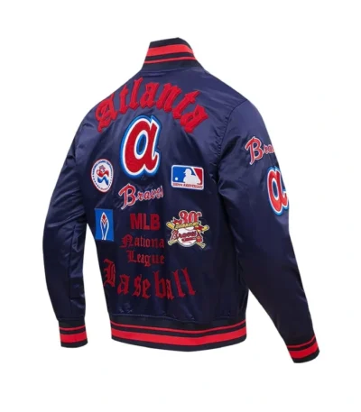 Old English Atlanta Braves Navy Satin Jacket