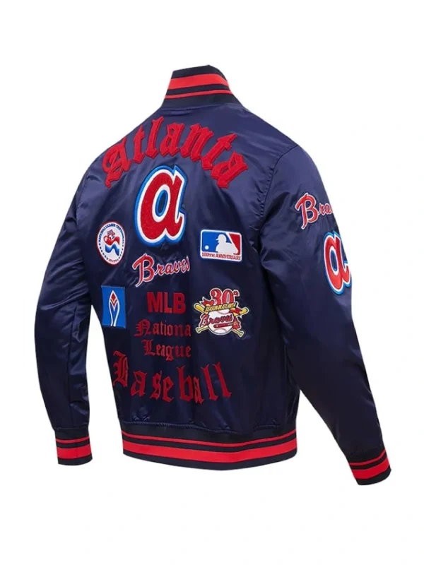 Old English Atlanta Braves Navy Satin Jacket