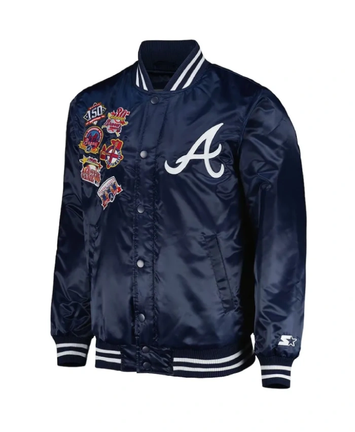 Atlanta Braves Patch Navy Satin Jacket Atlanta Braves Patch Navy Satin Jacket