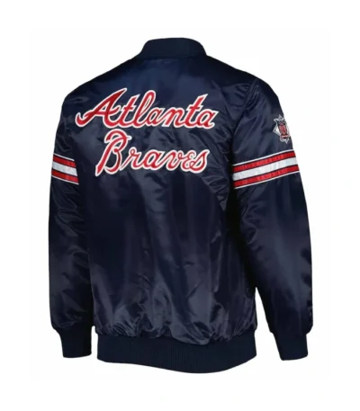 Atlanta Braves Navy Pick & Roll Varsity Satin Jacket