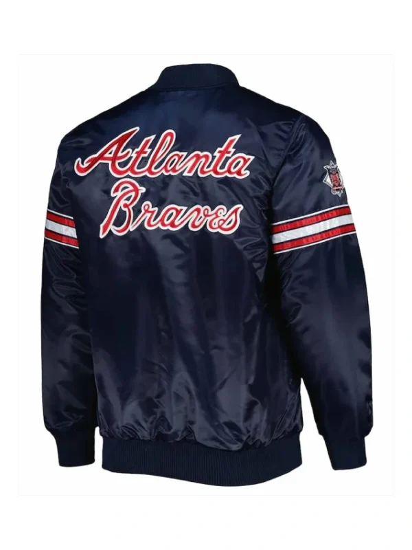 Atlanta Braves Navy Pick & Roll Varsity Satin Jacket