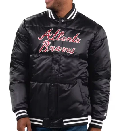 Atlanta Braves Puffer Black Satin Jacket