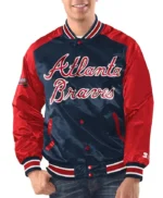 Atlanta Braves Renegade Navy/Red Varsity Satin Jacket