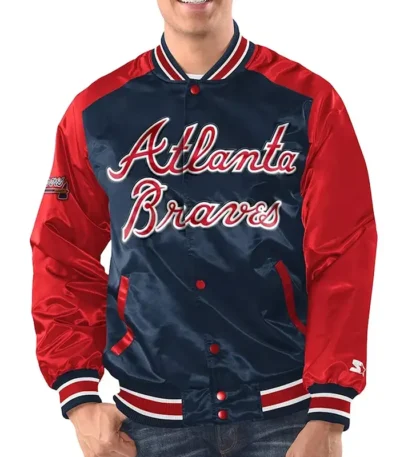 Atlanta Braves Renegade Navy/Red Varsity Satin Jacket