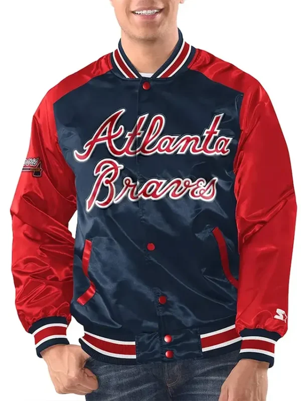 Atlanta Braves Renegade Navy/Red Varsity Satin Jacket