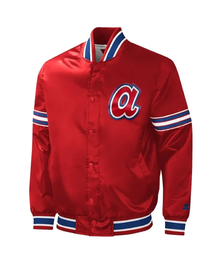 Atlanta Braves Slider Red Varsity Satin Jacket Atlanta Braves Slider Red Varsity Satin Jacket