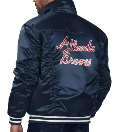 Atlanta Braves Navy Silver Tab Trucker Satin Jacket