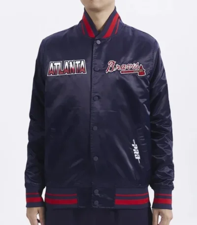 Atlanta Braves Turn It Up M Classic Rib Navy Satin Jacket