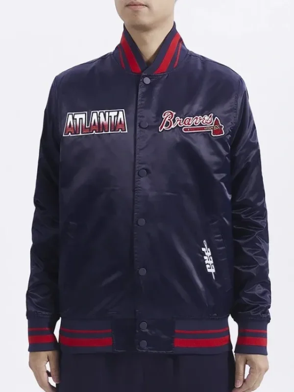 Atlanta Braves Turn It Up M Classic Rib Navy Satin Jacket