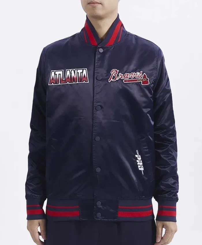 Atlanta Braves Turn It Up M Classic Rib Navy Satin Jacket Atlanta Braves Turn It Up M Classic Rib Navy Satin Jacket