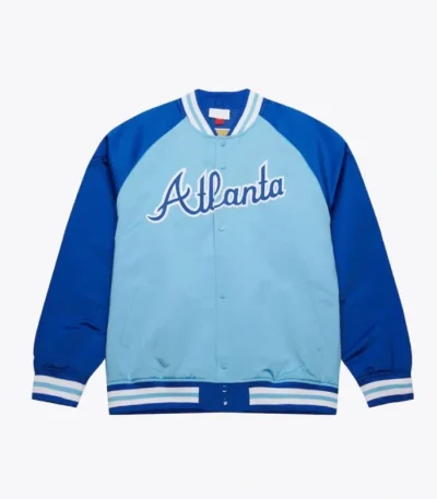 Atlanta Braves Vintage Logo Double Clutch Blue Satin Jacket