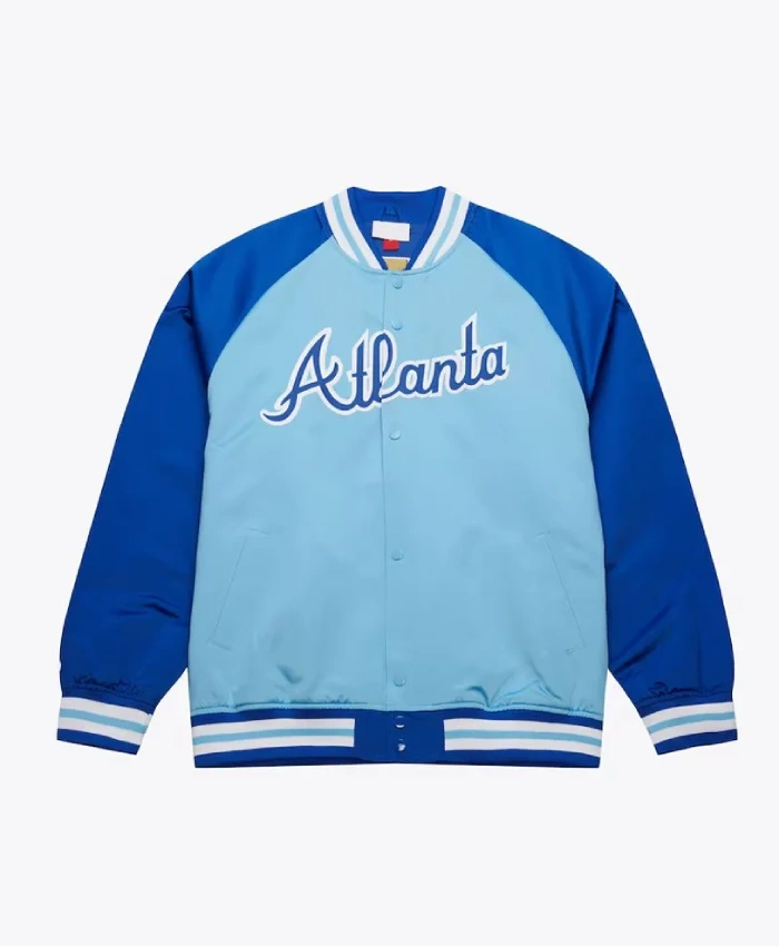 Atlanta Braves Vintage Logo Double Clutch Blue Satin Jacket Atlanta Braves Vintage Logo Double Clutch Blue Satin Jacket