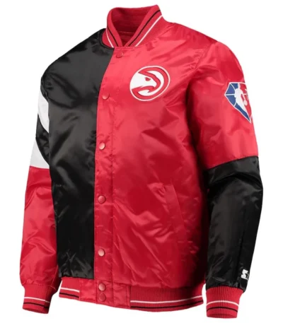 Atlanta Hawks 75th Anniversary Full-Snap Black and Red Satin Jacket