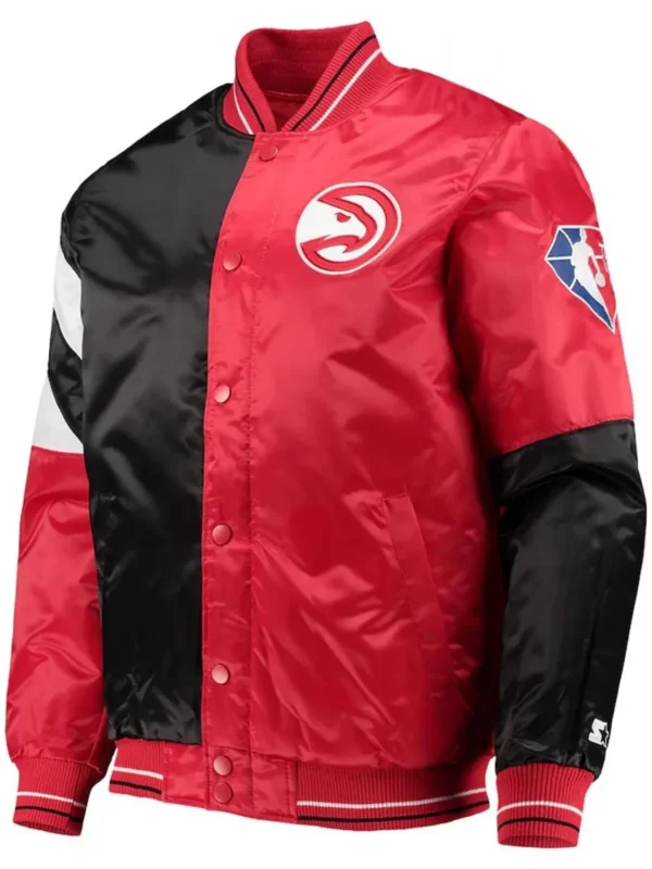 Atlanta Hawks 75th Anniversary Full-Snap Black and Red Satin Jacket