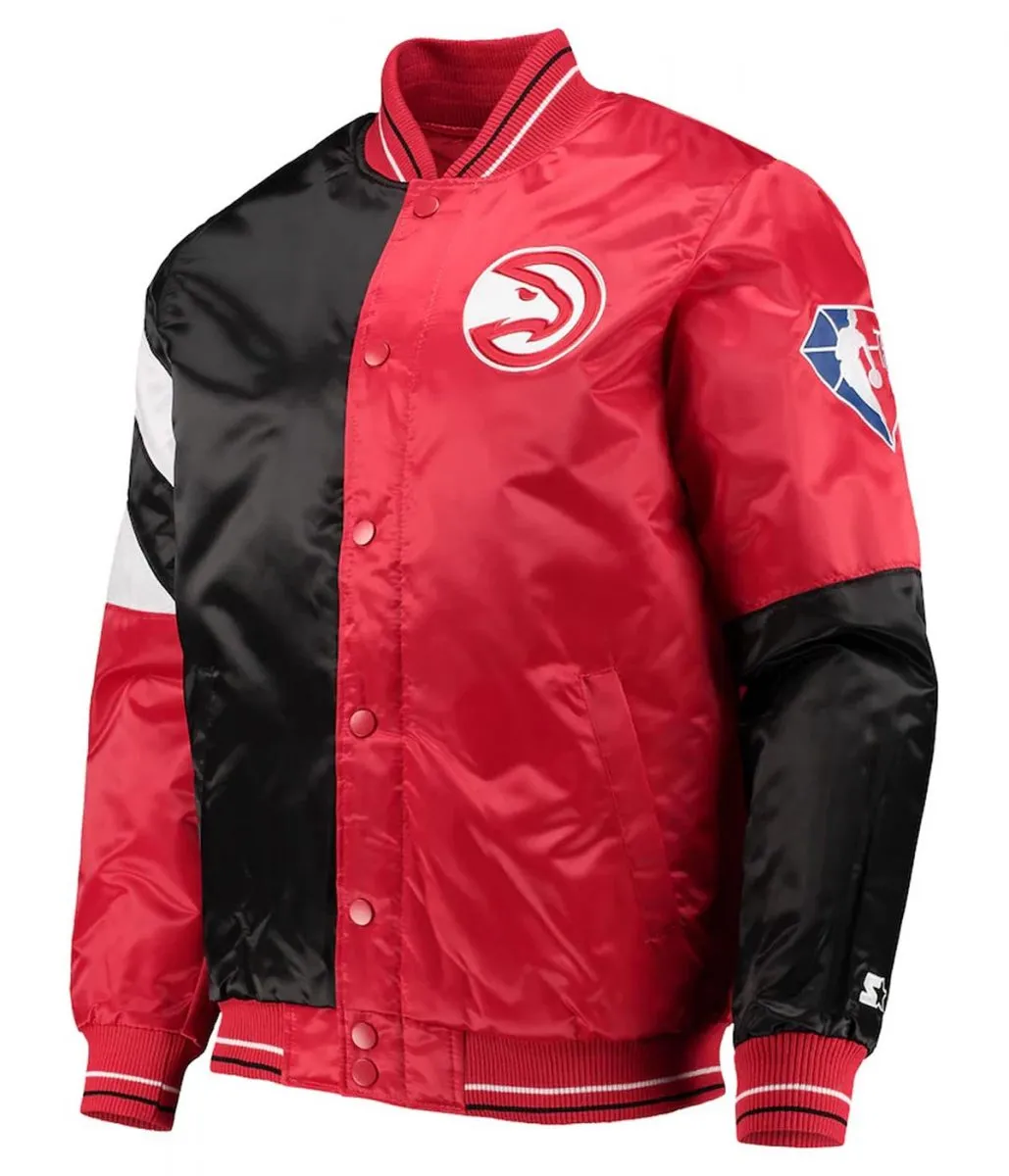 Atlanta Hawks 75th Anniversary Full-Snap Black and Red Satin Jacket Atlanta Hawks 75th Anniversary Full-Snap Black and Red Satin Jacket