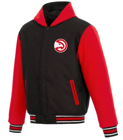Atlanta Hawks Black and Red Varsity Hooded Jacket