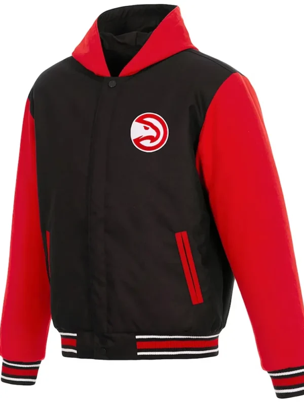 Atlanta Hawks Black and Red Varsity Hooded Jacket