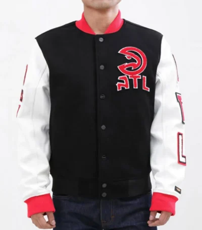 Atlanta Hawks Black and White Letterman Jacket