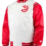 Atlanta Hawks Bomber Red and White Satin Jacket