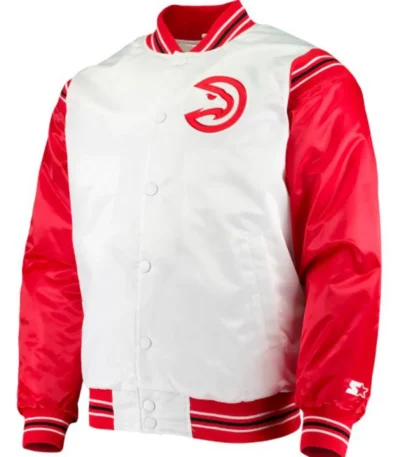 Atlanta Hawks Bomber Red and White Satin Jacket