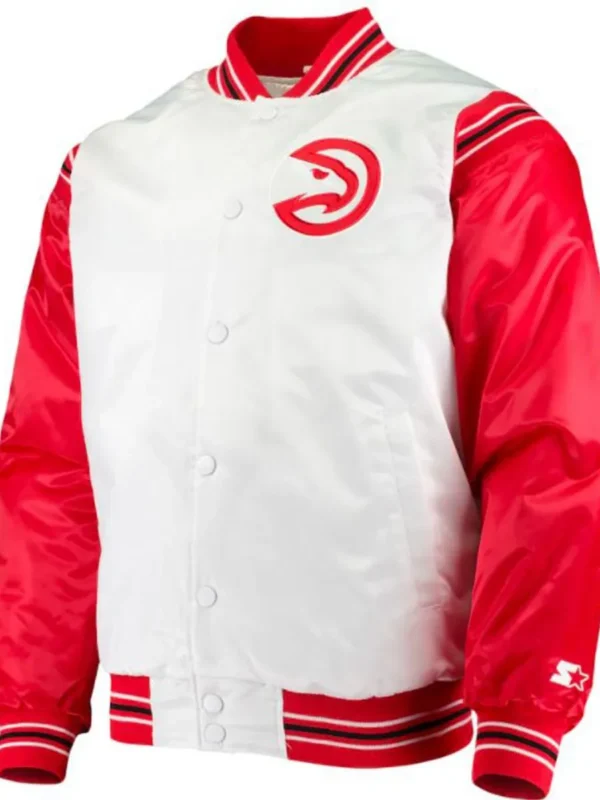 Atlanta Hawks Bomber Red and White Satin Jacket