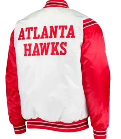 Atlanta Hawks Bomber Red and White Satin Jacket