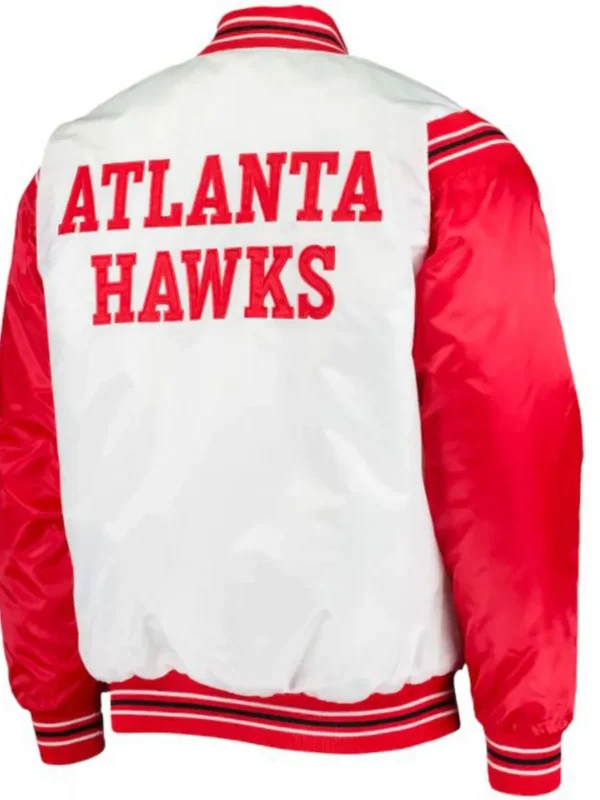 Atlanta Hawks Bomber Red and White Satin Jacket