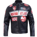 Atlanta Hawks Moto Black Leather Zip-up Jacket