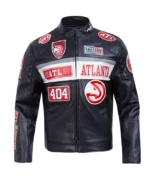 Atlanta Hawks Moto Black Leather Zip-up Jacket