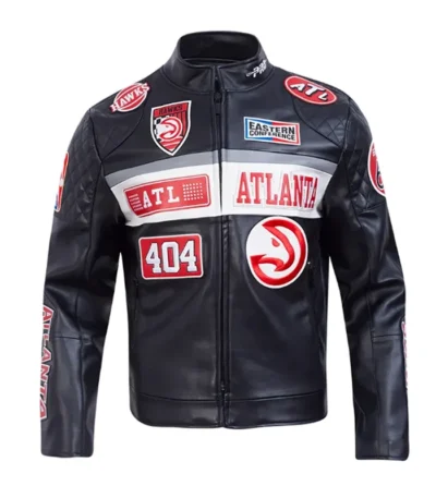 Atlanta Hawks Moto Black Leather Zip-up Jacket