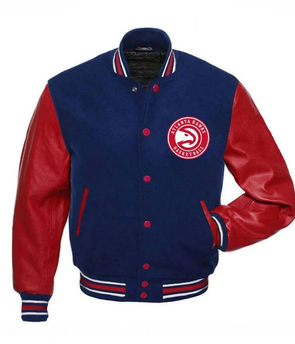 Atlanta Hawks NBA Red and Blue Varsity Jacket Atlanta Hawks NBA Red and Blue Varsity Jacket