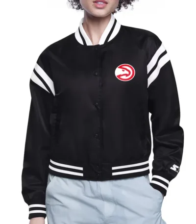 Atlanta Hawks Printed Logo Varsity Satin Jacket
