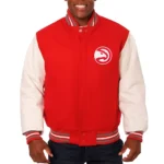 Atlanta Hawks Red and White Varsity Jacket