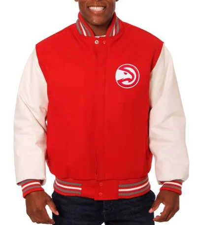 Atlanta Hawks Red and White Varsity Jacket