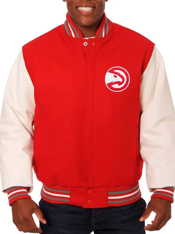 Atlanta Hawks Red and White Varsity Jacket