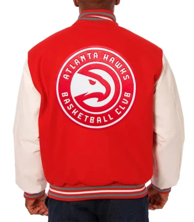 Atlanta Hawks Red and White Varsity Jacket
