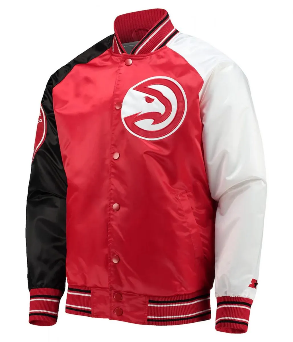 Atlanta Hawks Reliever Raglan Full-Snap Red/Black Jacket Atlanta Hawks Reliever Raglan Full-Snap Red/Black Jacket