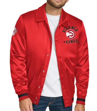 Atlanta Hawks Stitch Applique Red Satin Jacket