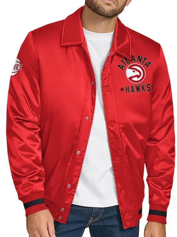Atlanta Hawks Stitch Applique Red Satin Jacket