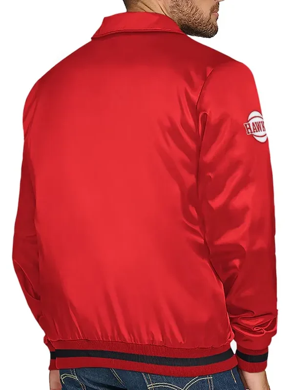Atlanta Hawks Stitch Applique Red Satin Jacket