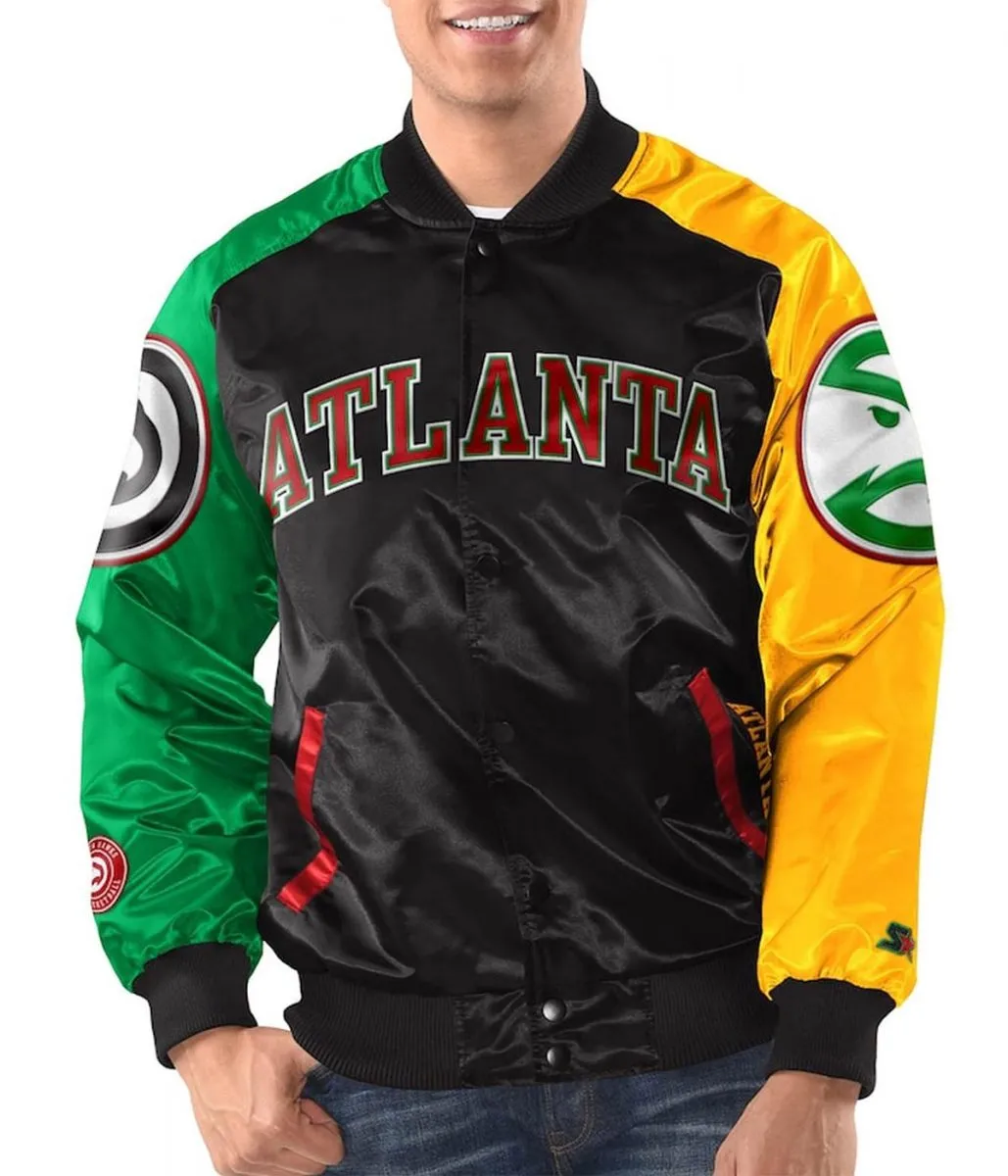 Atlanta Hawks Ty Mopkins Black/Red Varsity Satin Jacket Atlanta Hawks Ty Mopkins Black/Red Varsity Satin Jacket