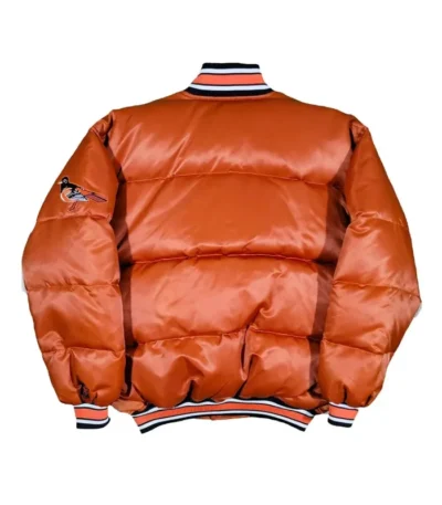 90’s Baltimore Orioles Orange Satin Puffer Jacket